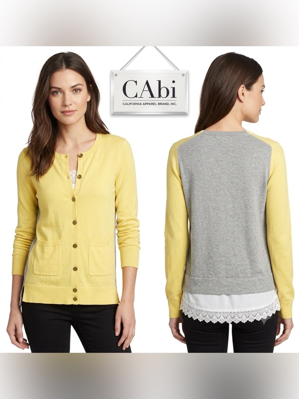 CAbi Love Carol Collection Belle Button Up Cardigan Sheer Lace Hem XS